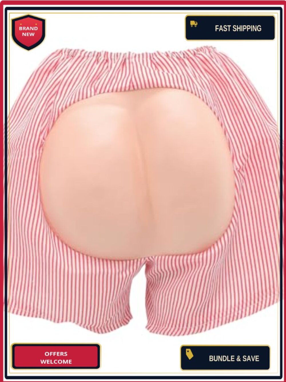 EVA Buttocks Prank Shorts Adult Costume Bottoms Striped Low Rise